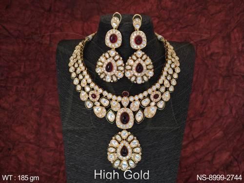 Full Kundan Stones High Gold Polish Designer Beautiful Party wear Fusion Necklace Set